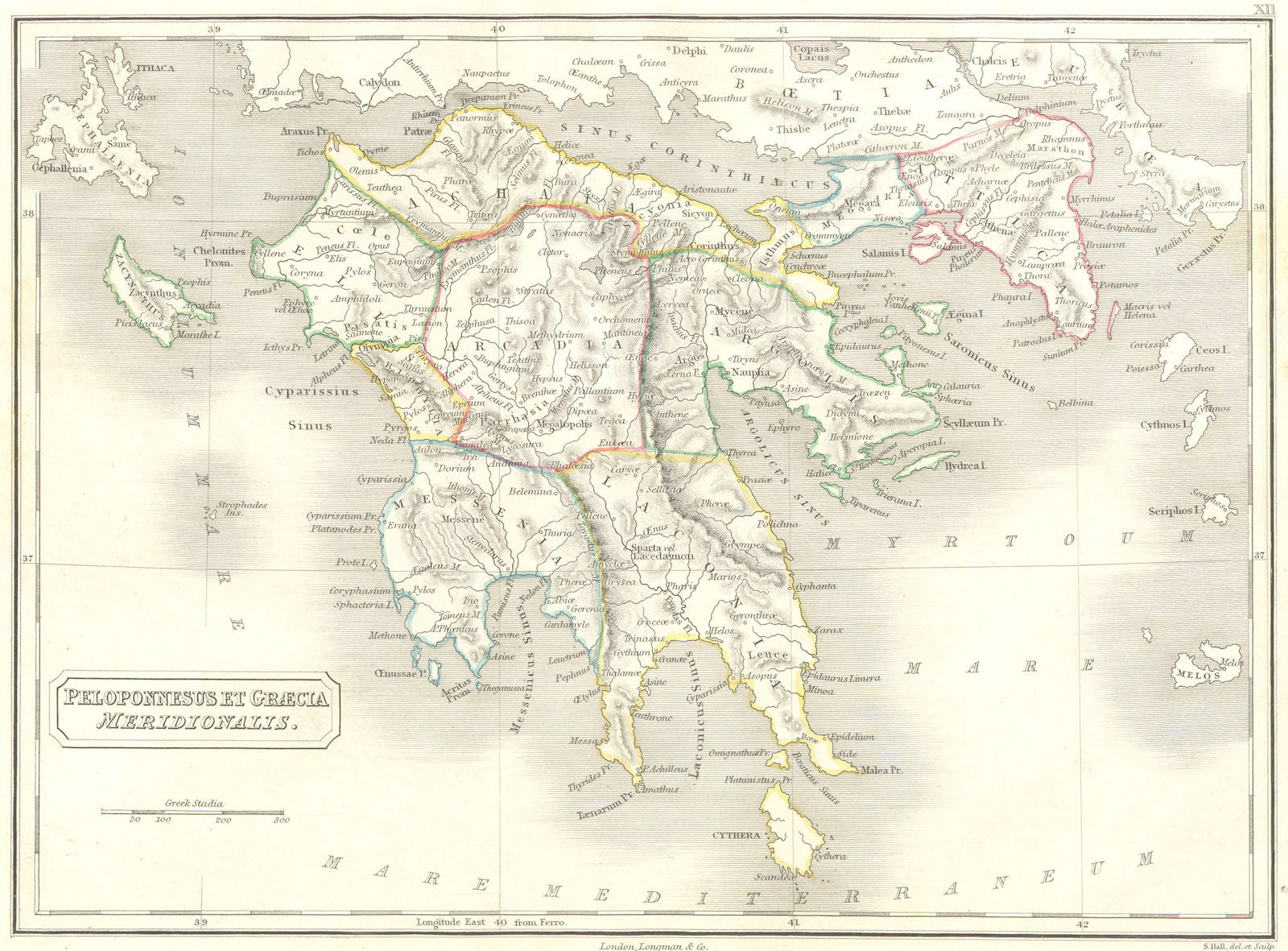 GREECE. Peloponnesus Graecia Meridionalis 1847 old antique map plan chart